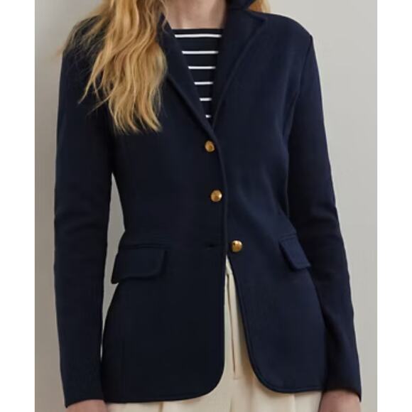LAUREN RALPH LAUREN navy blue cotton blend women's blazer size XXL - Picture 1 of 10